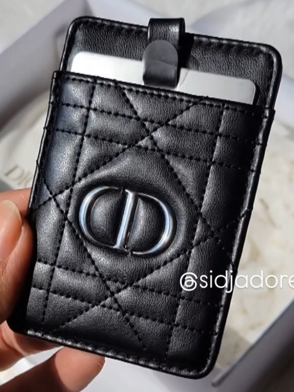Dior Beauty Black Quilted Faux Leather Card Holder Mirror Phone New Authentic - Picture 7 of 16